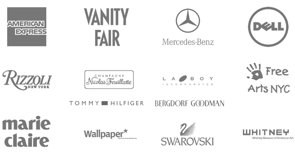 Event partners including American Express, Vanity Fair, Mercedes-Benz, Dell, Rizzoli, Tommy Hilfiger, Bergdorf Goodman, Swarovski, and Whitney Museum